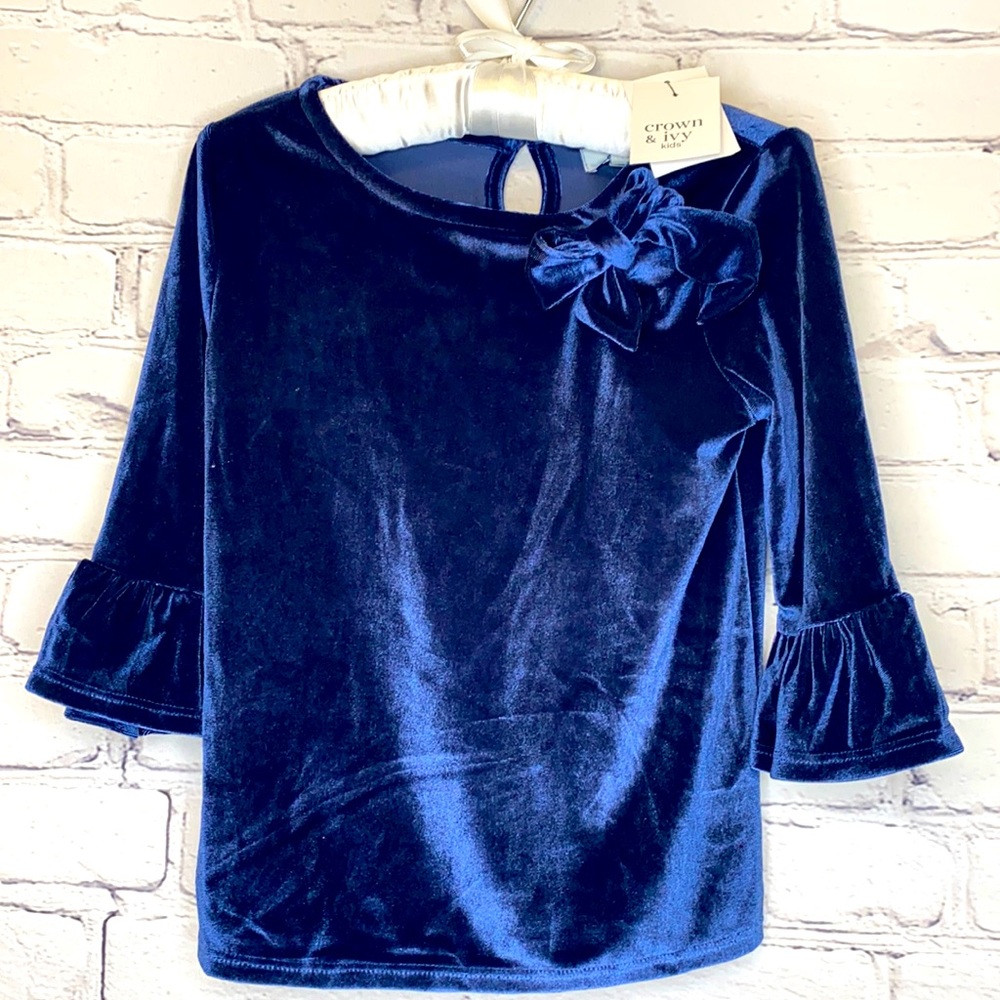 Crown & Ivy Kids Navy Blue Velour Velvet Long Sleeve Top Size 6